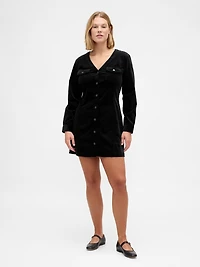 Velvet V-Neck Pocket Mini Dress