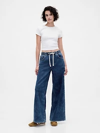 Mid Rise Knit Denim Baggy Jeans