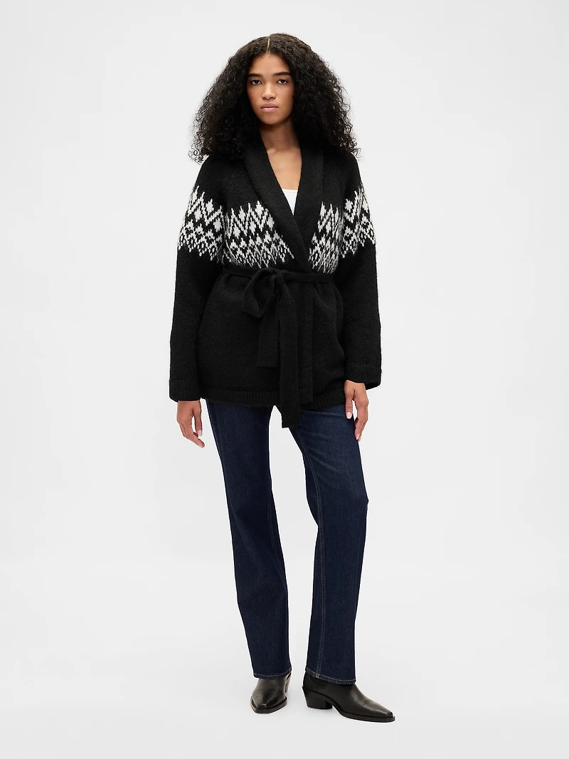Wool-Blend Fair Isle Shawl Cardigan