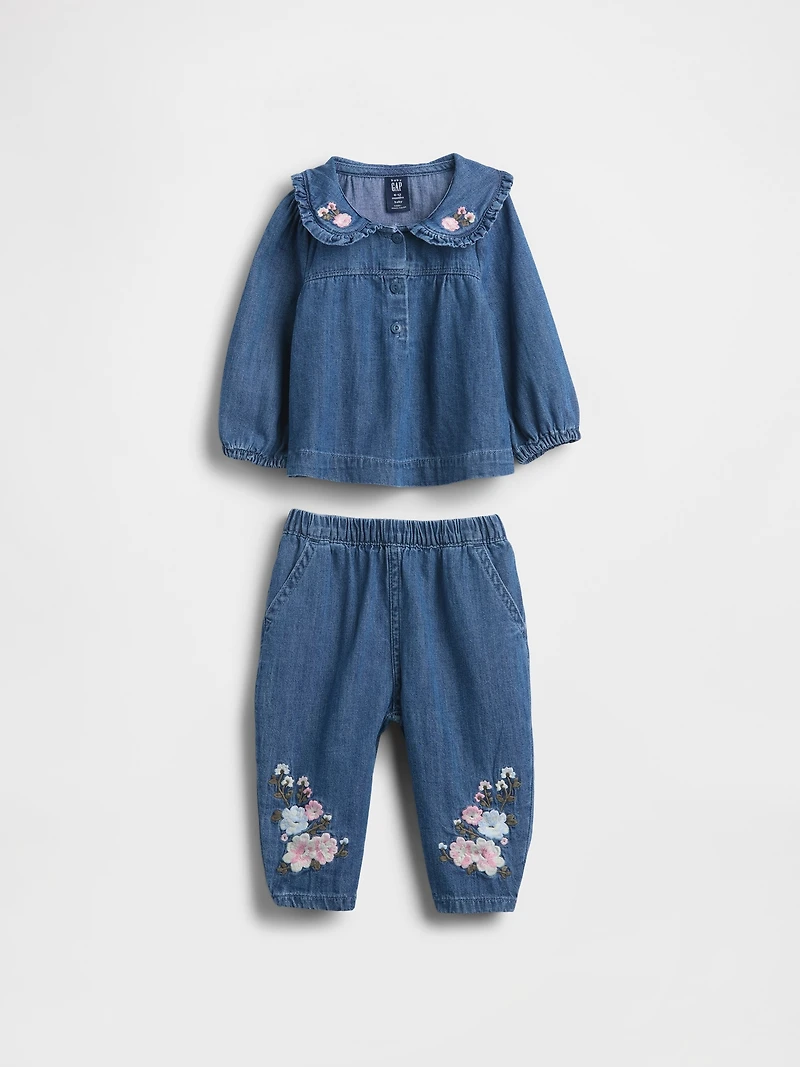 Baby Floral Denim Outfit Set