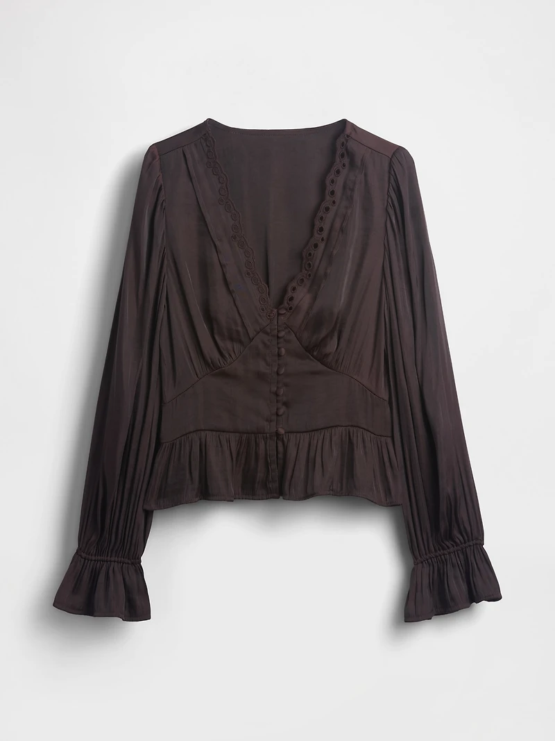 Eyelet V-Neck Peplum Top