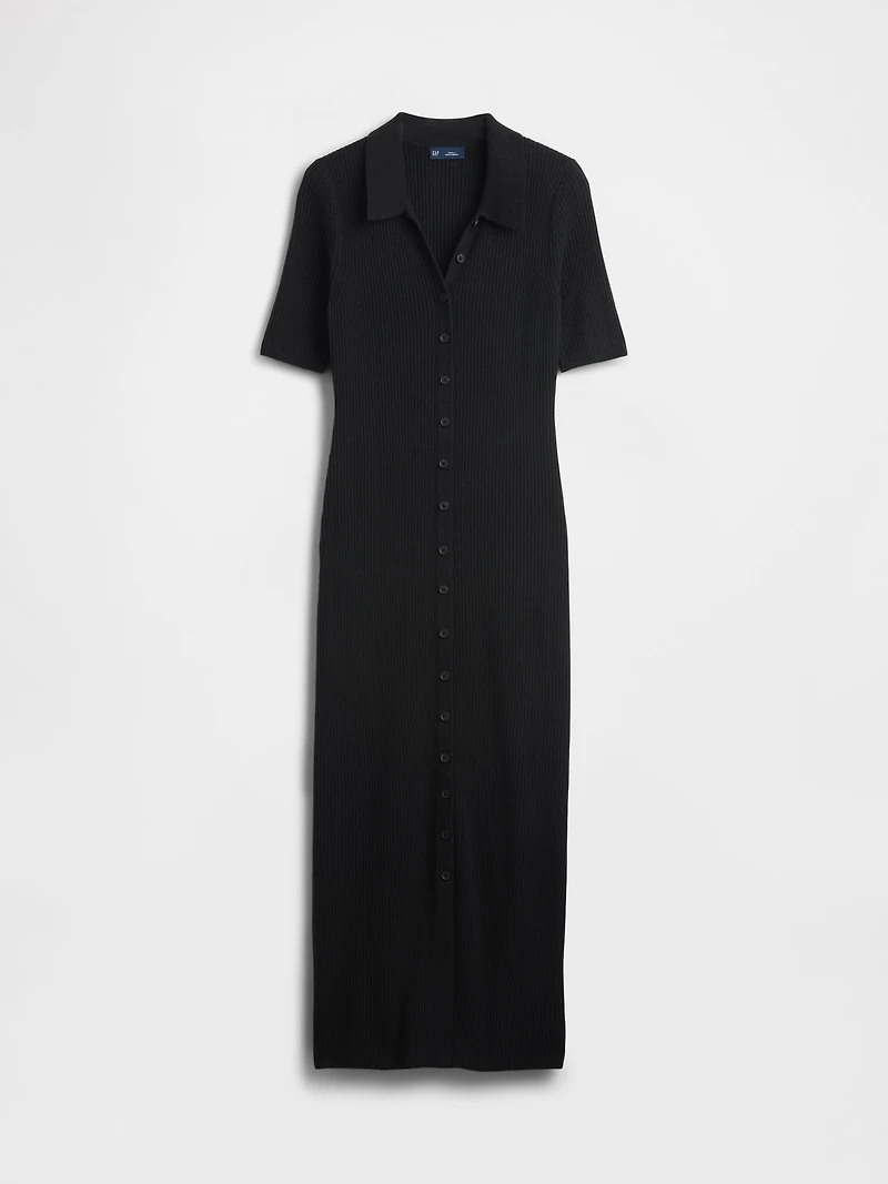 CashSoft Rib Collared Midi Cardigan Dress