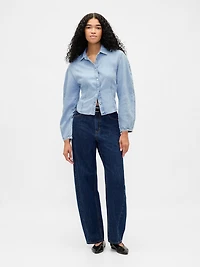 Denim Balloon-Sleeve Shirt