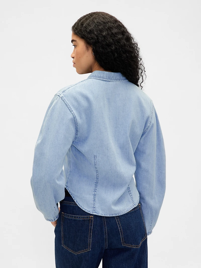 Denim Balloon-Sleeve Shirt