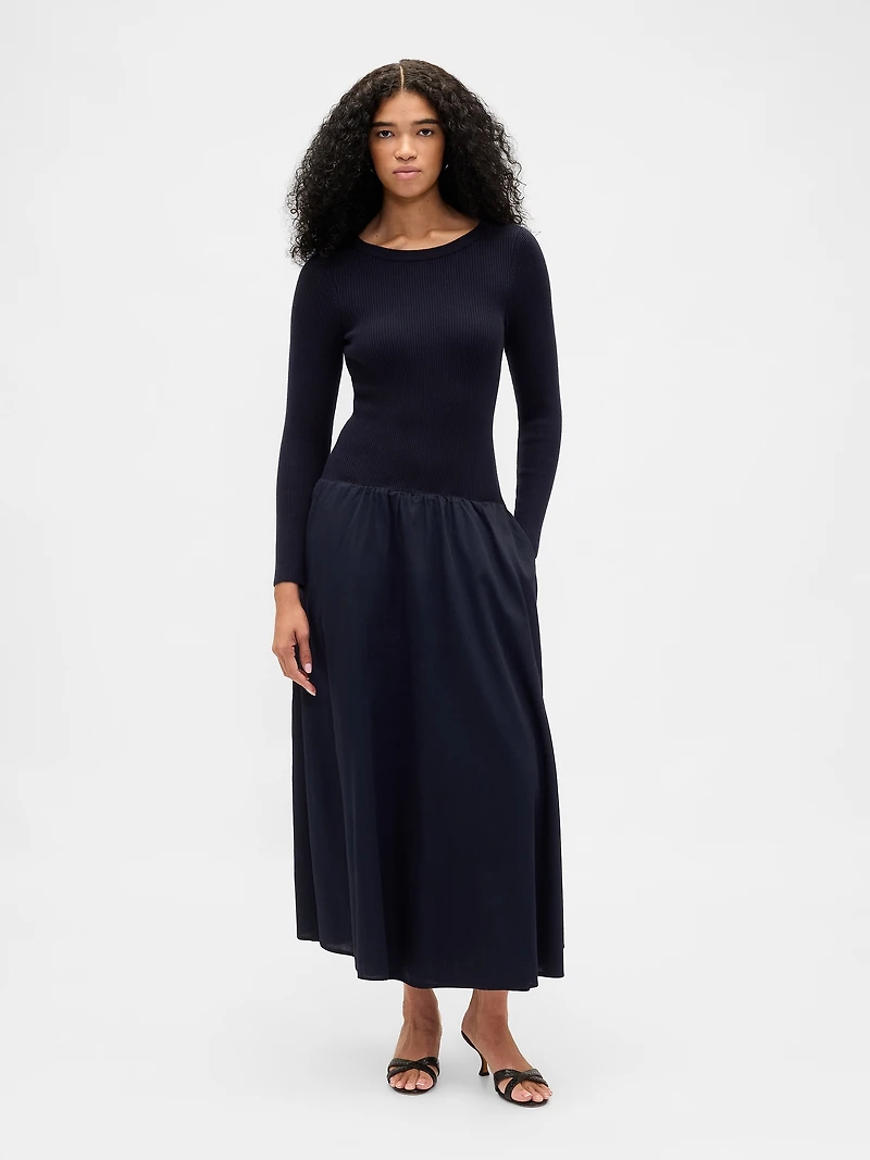 Mixed Media Drop-Waist Maxi Dress