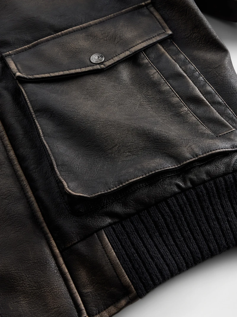Recycled Vegan Leather Bomber Jacket
