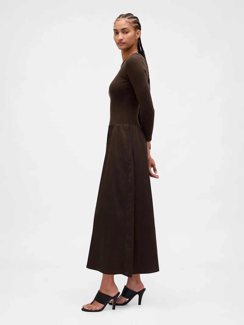 Mixed Media Drop-Waist Maxi Dress