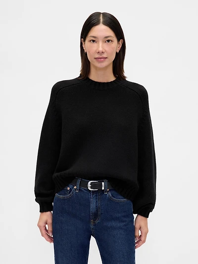Relaxed Saddle-Sleeve Crewneck Sweater