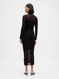 Sheer Turtleneck Maxi Sweater Dress