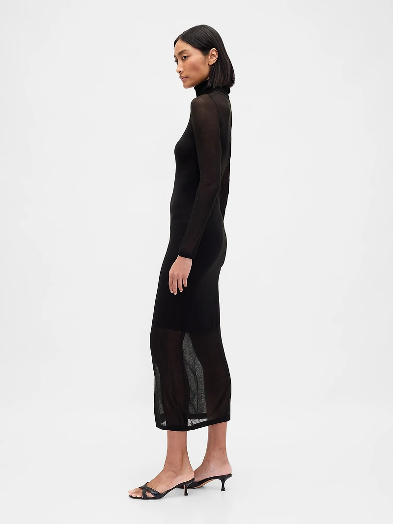 Sheer Turtleneck Maxi Sweater Dress