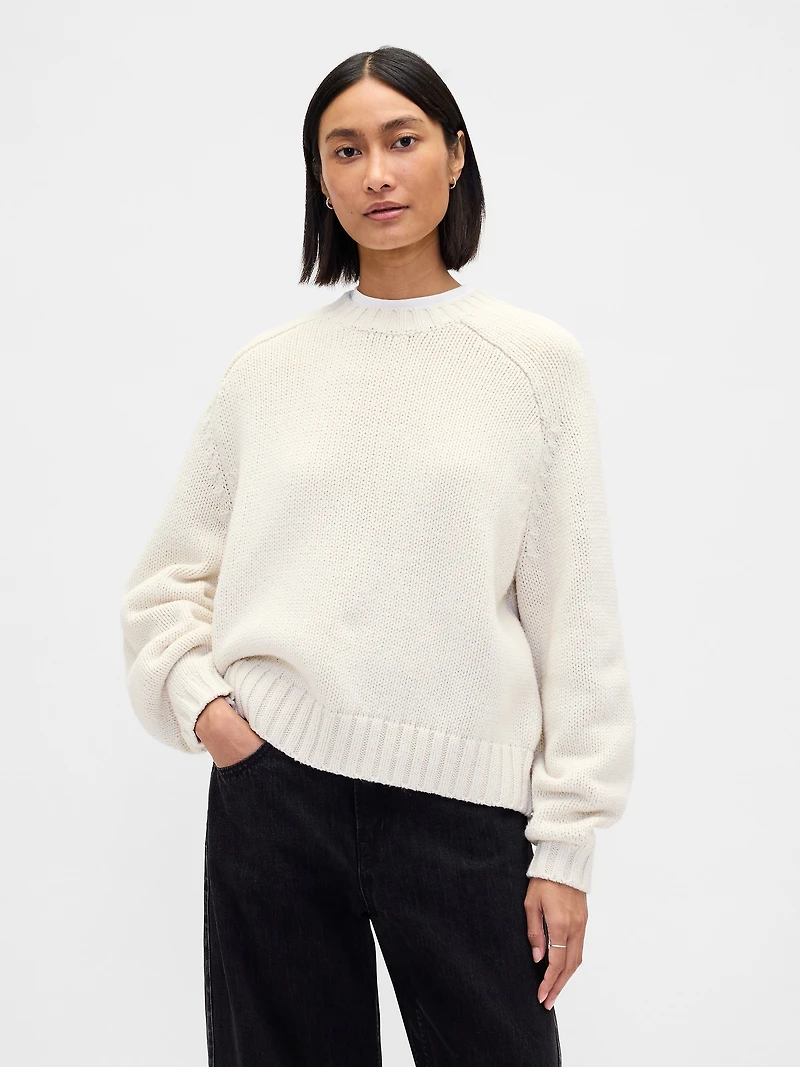 Relaxed Saddle-Sleeve Crewneck Sweater