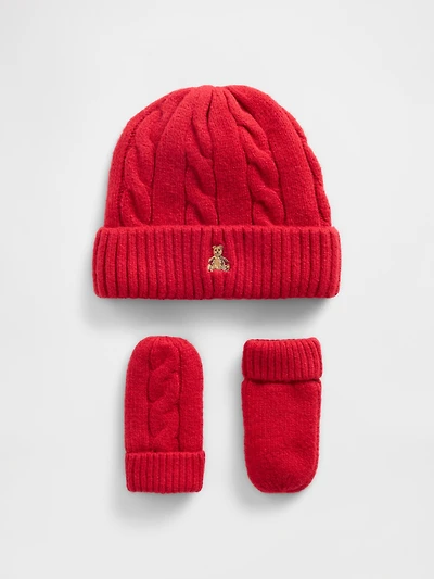 Ensemble bonnet et mitaines en tricot torsadé Effet cachemire pour Bébé Tout-petit