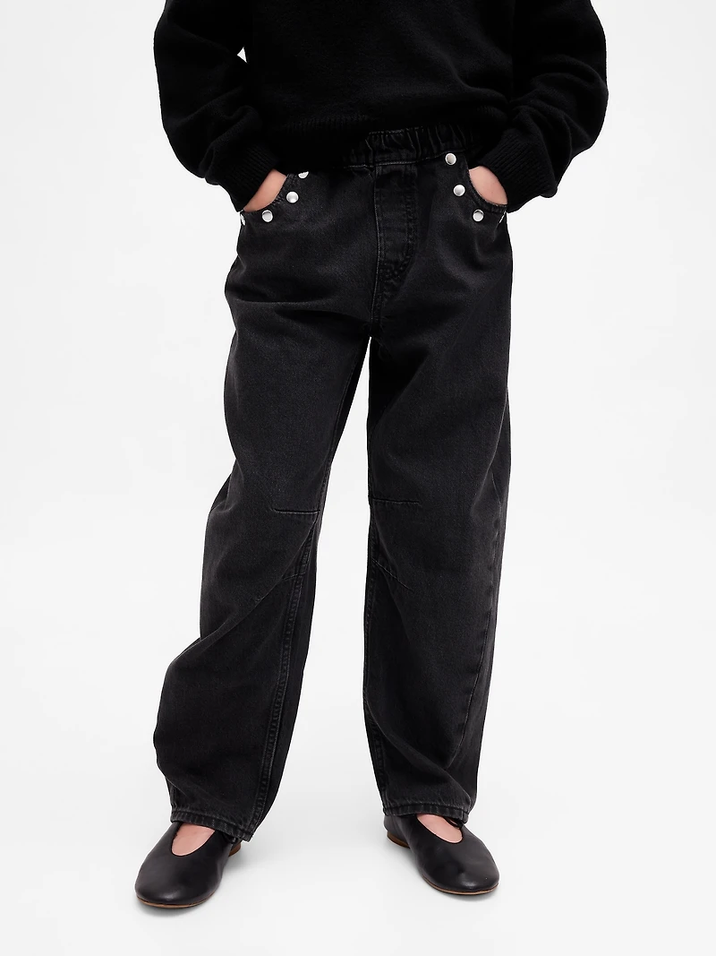 Kids High Rise Studded Easy Barrel Jeans
