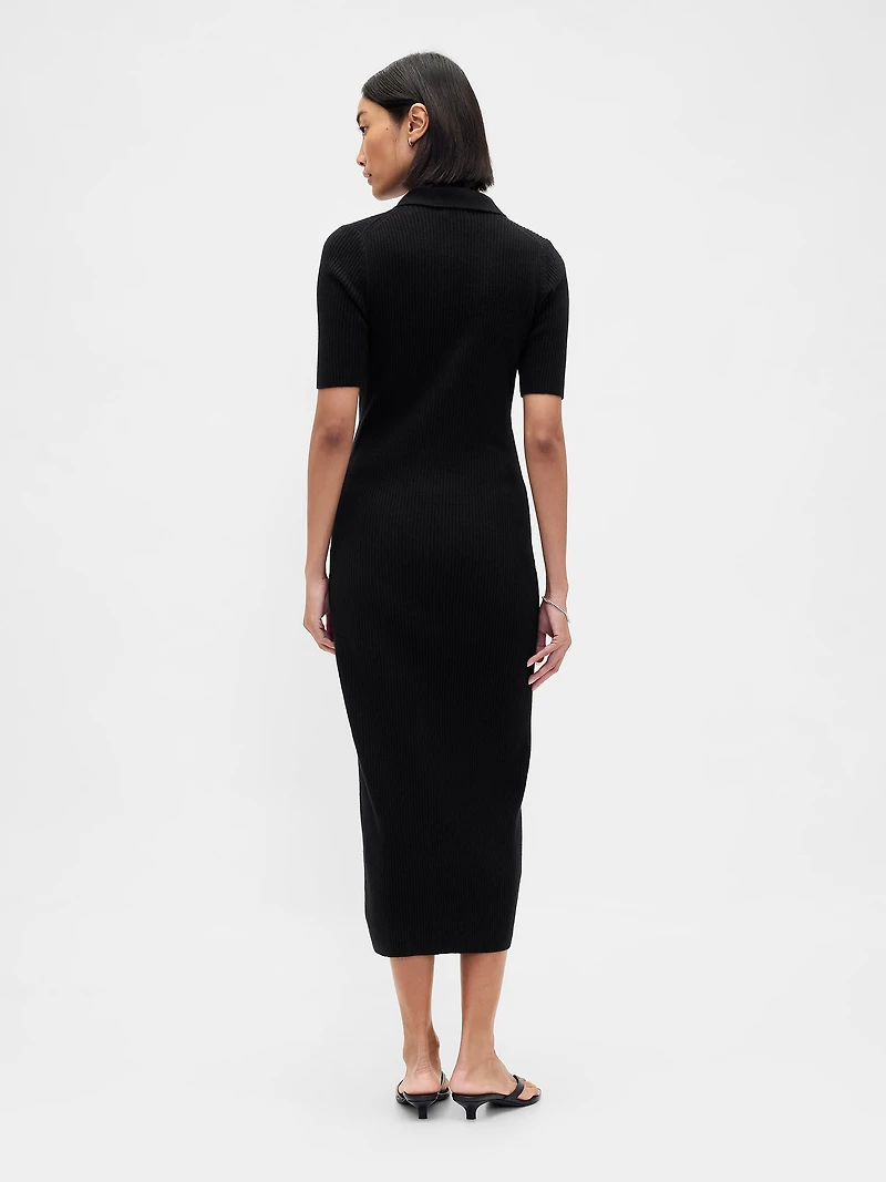 CashSoft Rib Collared Midi Cardigan Dress