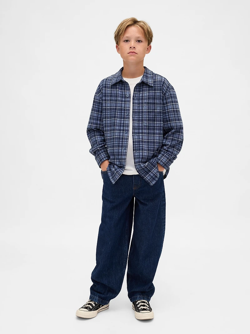 Kids Cozy Plaid Button-Front Shirt