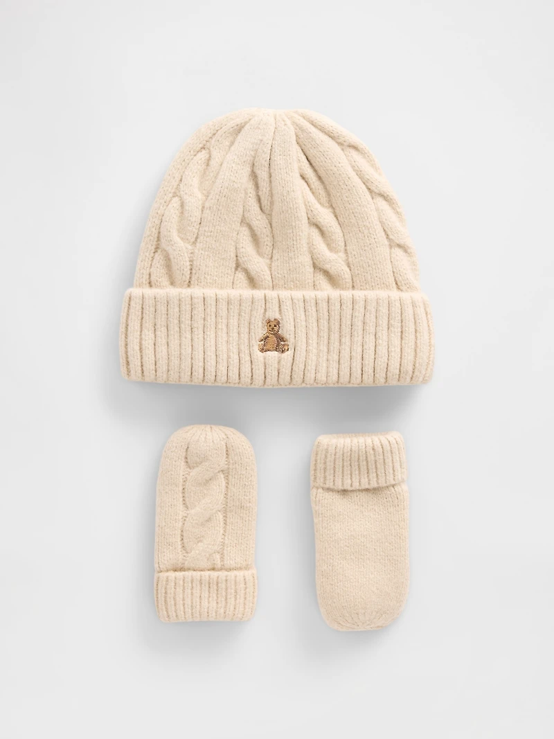 Ensemble bonnet et mitaines en tricot torsadé Effet cachemire pour Bébé Tout-petit