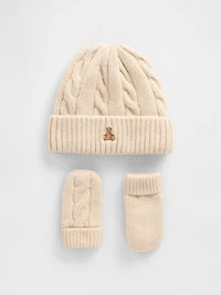 Ensemble bonnet et mitaines en tricot torsadé Effet cachemire pour Bébé Tout-petit