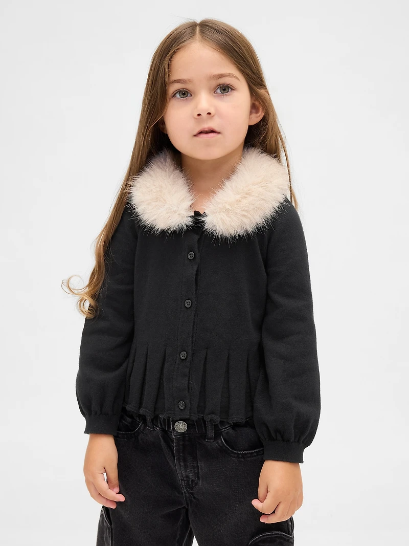 Baby & Toddler Faux Fur Collar Cardigan