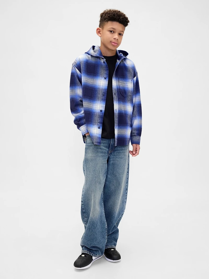 Kids Organic Cotton Hooded Flannel Shirt