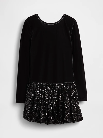 Kids Mixed Media Sequin Bubble Dress