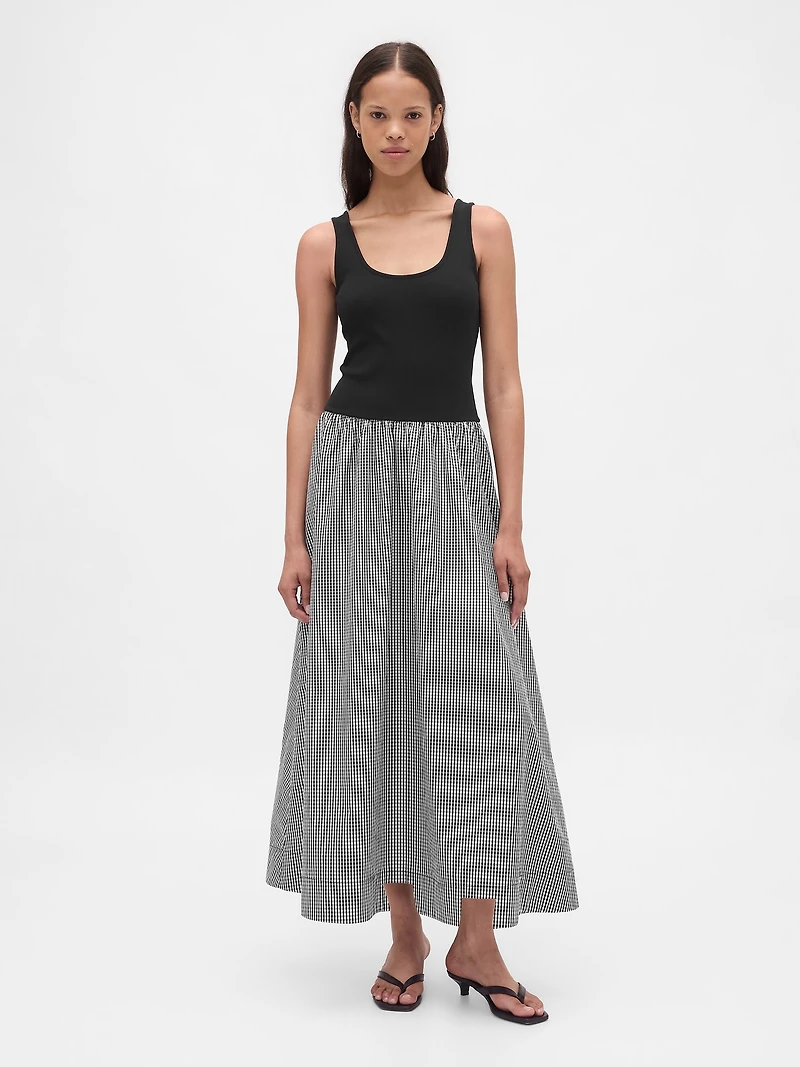 Mixed Media Drop-Waist Maxi Dress