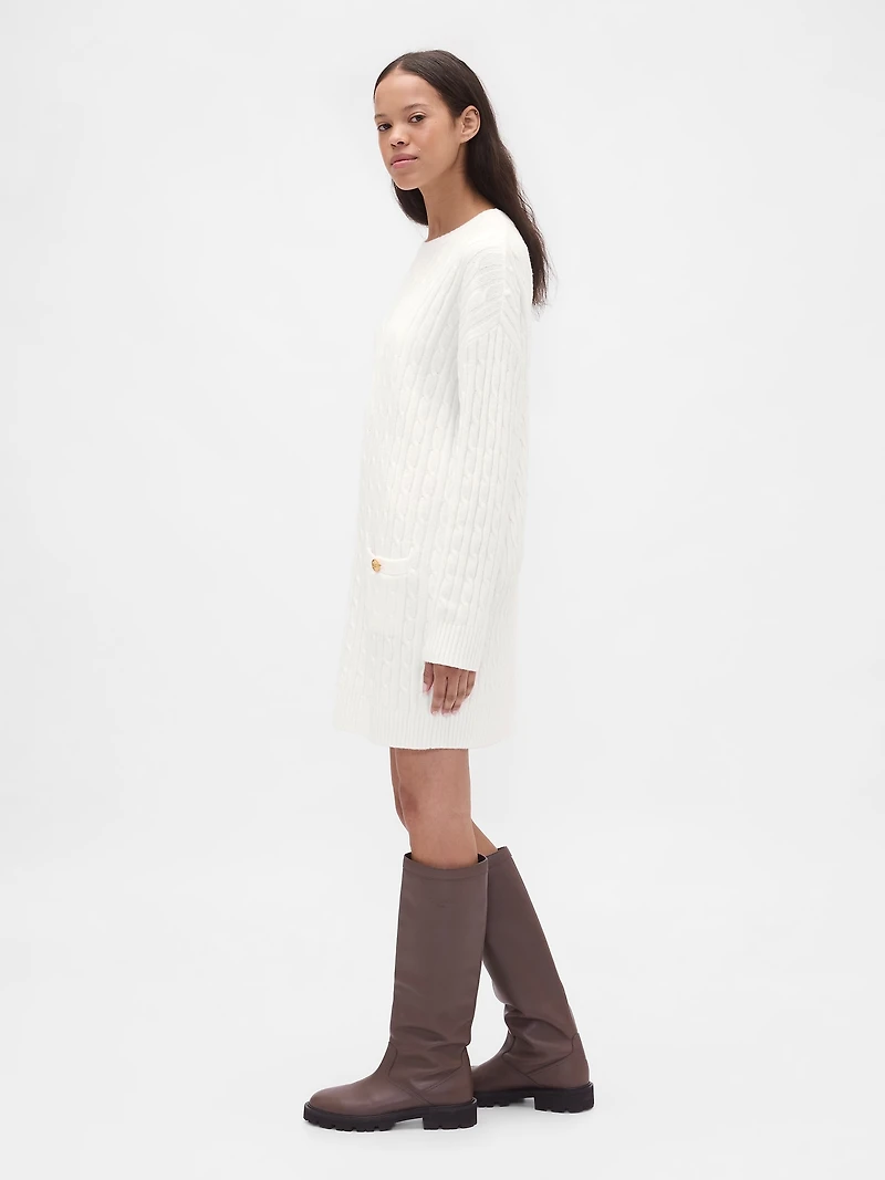 CashSoft Cable-Knit Mini Sweater Dress