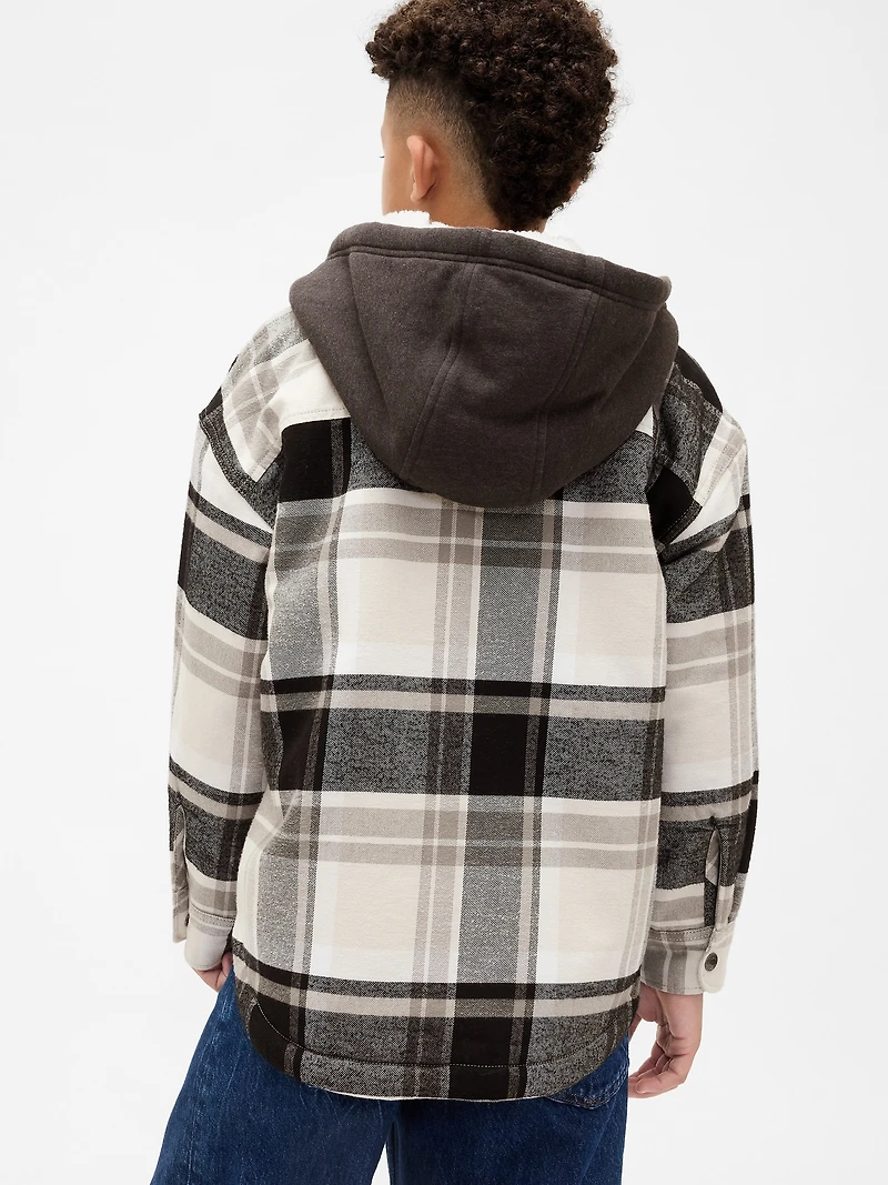 Kids Sherpa-Lined Hooded Flannel Shirt Jacket