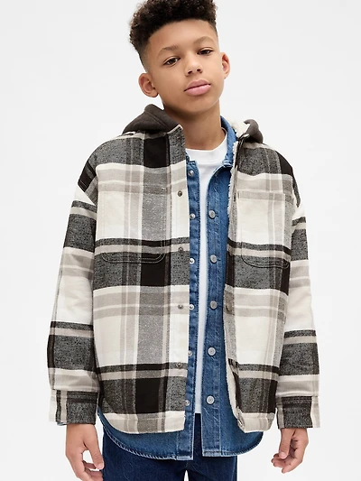 Kids Sherpa-Lined Hooded Flannel Shirt Jacket