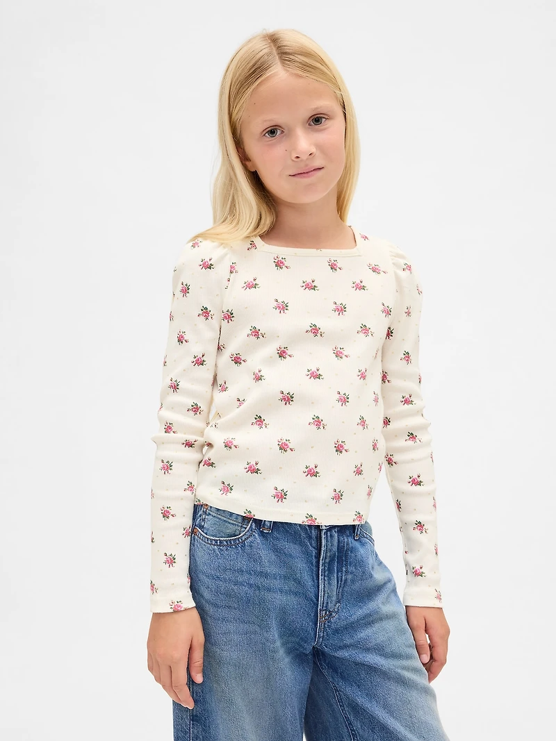 Kids Rib Puff-Sleeve Top
