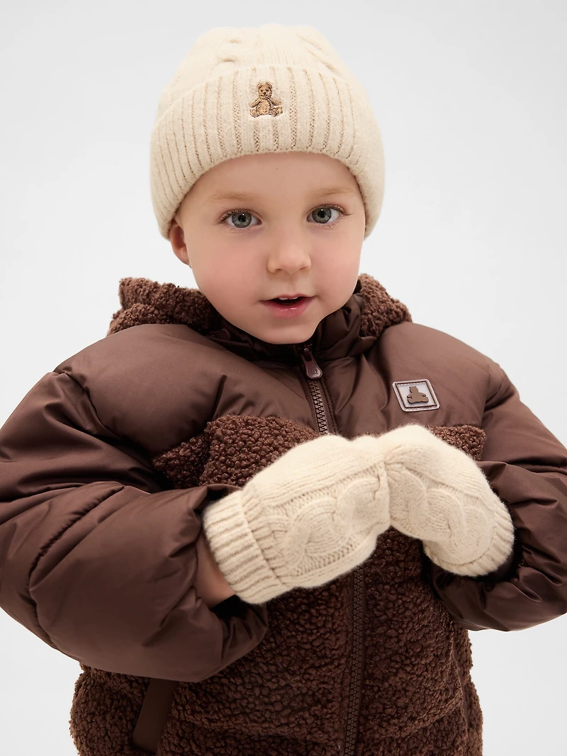 Ensemble bonnet et mitaines en tricot torsadé Effet cachemire pour Bébé Tout-petit