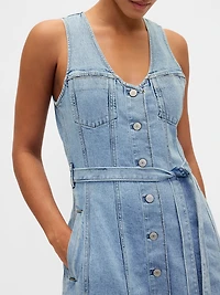Denim Belted Button-Front Maxi Dress
