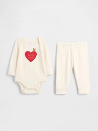 Baby Organic Cotton Bear Heart Bodysuit Outfit Set