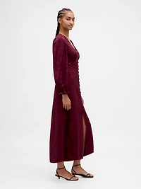 Button-Front V-Neck Maxi Dress