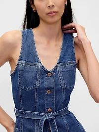 Denim Belted Button-Front Maxi Dress