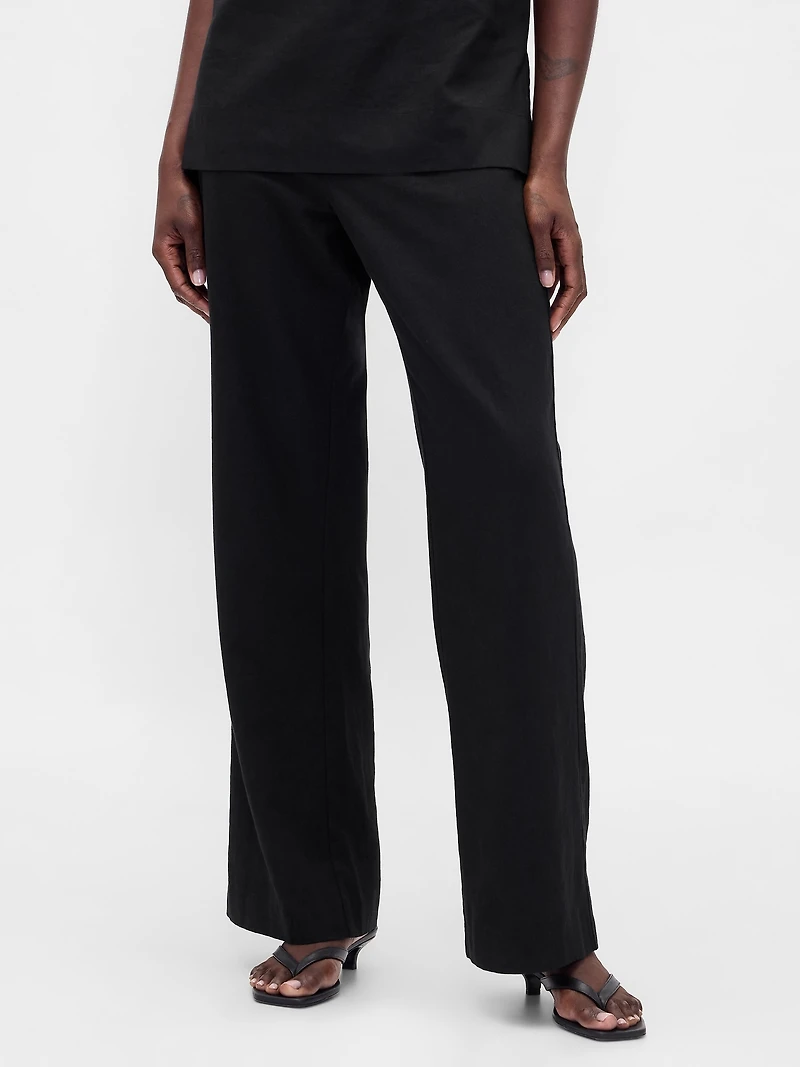Low Rise Linen-Blend Flare Pants