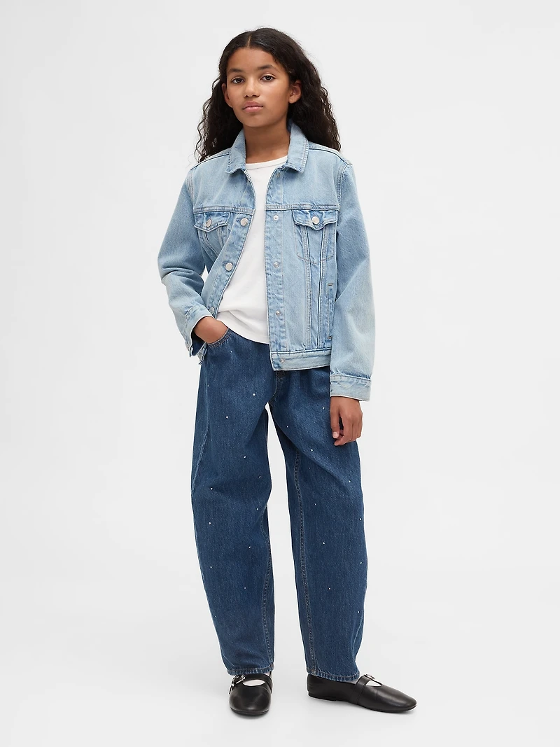 Kids High Rise Rhinestone Easy Barrel Jeans