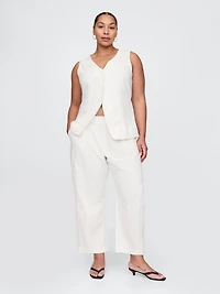 Mid Rise Linen-Blend Easy Barrel Pants