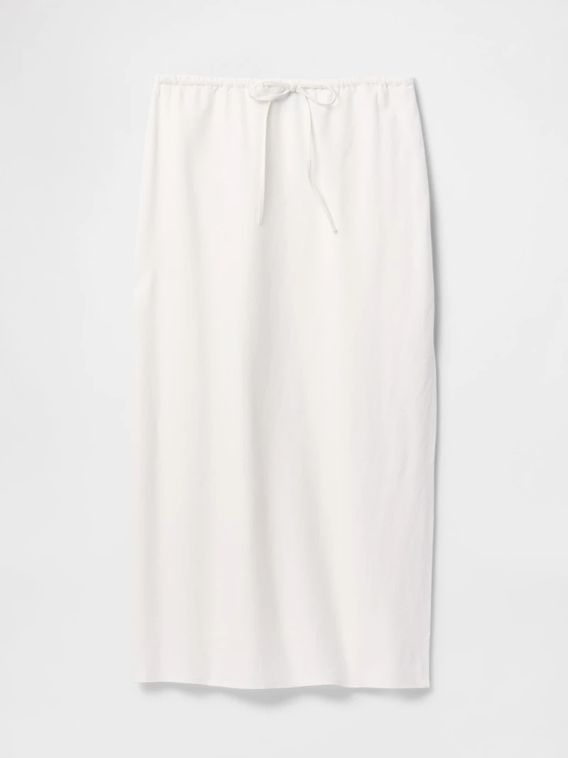 Linen-Blend Midi Skirt