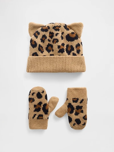 Baby & Toddler CashSoft Leopard Beanie Mittens Set
