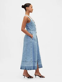 Denim Belted Button-Front Maxi Dress