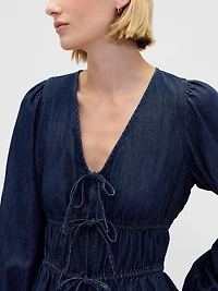 Denim Tie-Front Crop Shirt