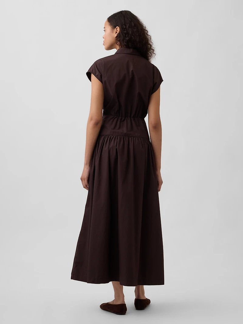 Poplin Drop-Waist Maxi Shirtdress