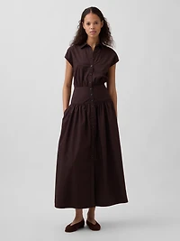 Poplin Drop-Waist Maxi Shirtdress