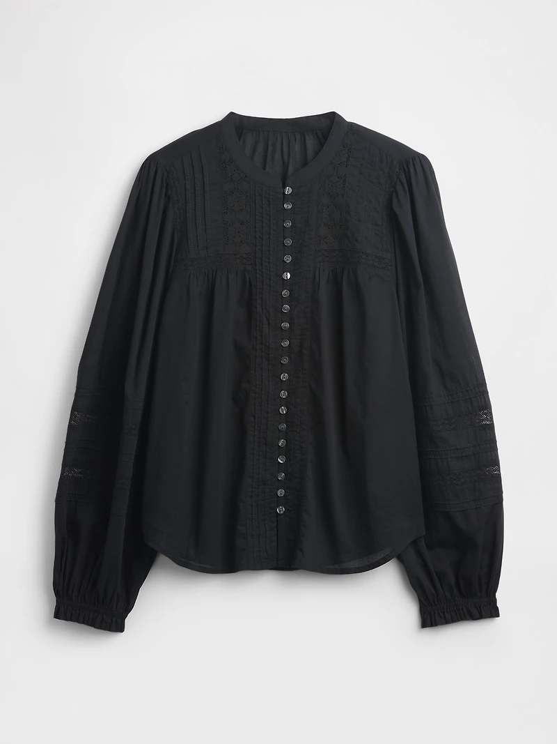 Lace-Trim Pintuck Top