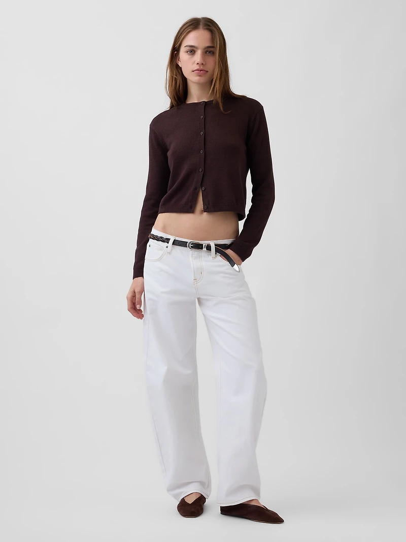 100% Cotton Relaxed Crop Cardigan Sweater