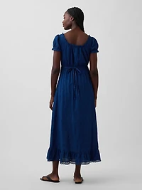 Embroidered Puff-Sleeve Maxi Dress