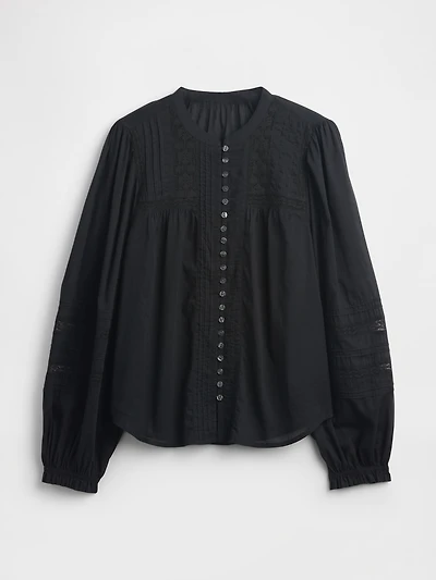 Lace-Trim Pintuck Top