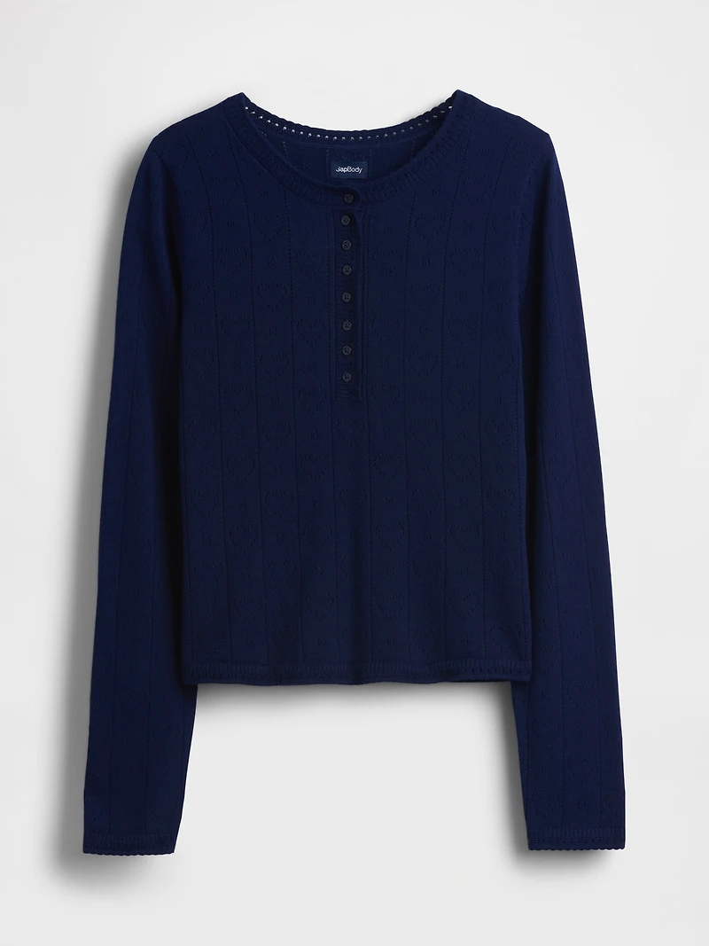 Lightweight CashSoft Pointelle Heart PJ Top