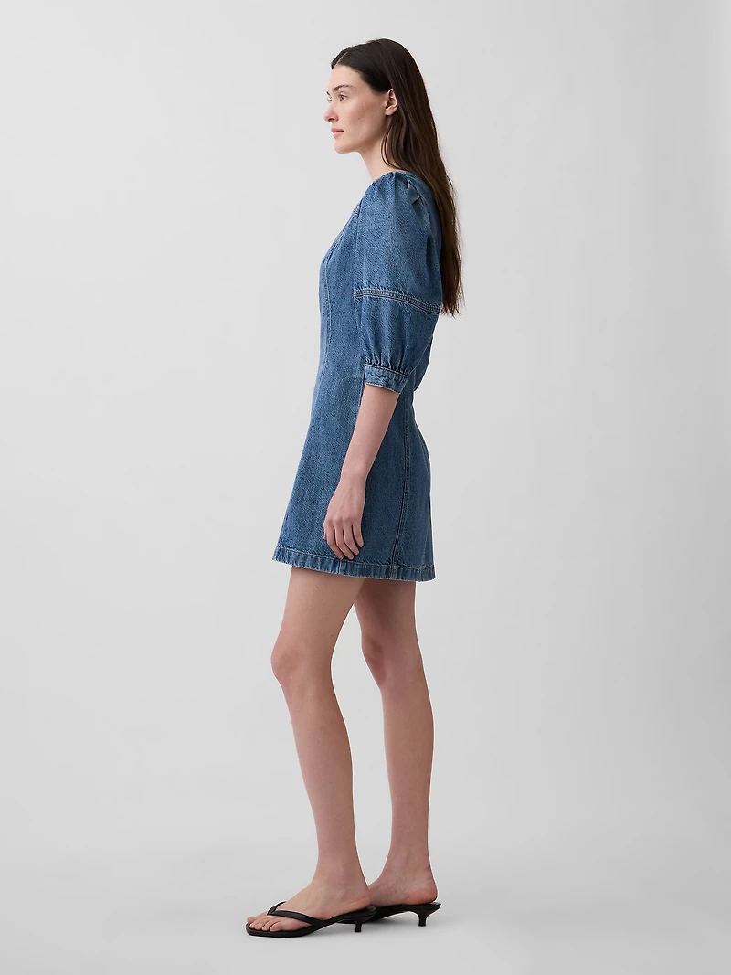UltraSoft Denim Puff-Sleeve Mini Dress