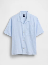 Linen-Cotton Relaxed Straight-Hem Shirt